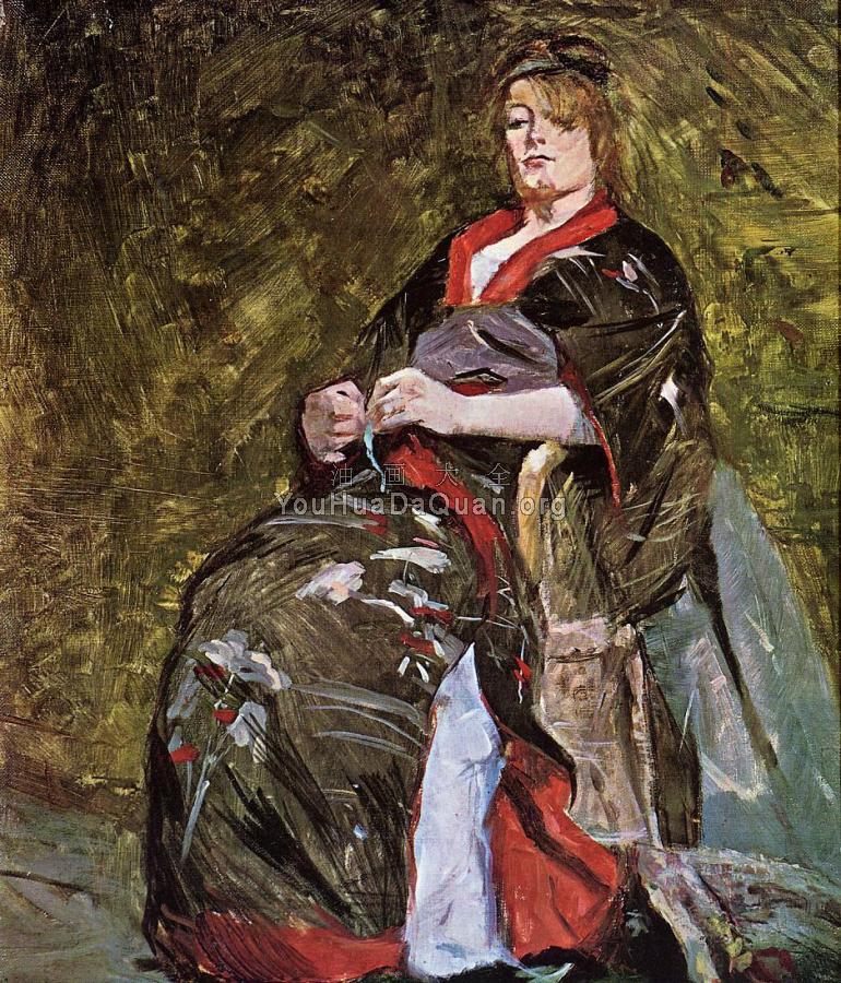 Lili Grenier in a Kimono - 亨利·德·土鲁斯·罗特列克